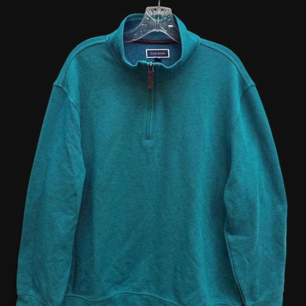 XXL Club Room Men's Teal Blue Waffle Knit Quarter Zip Pullover Sweater 2XL